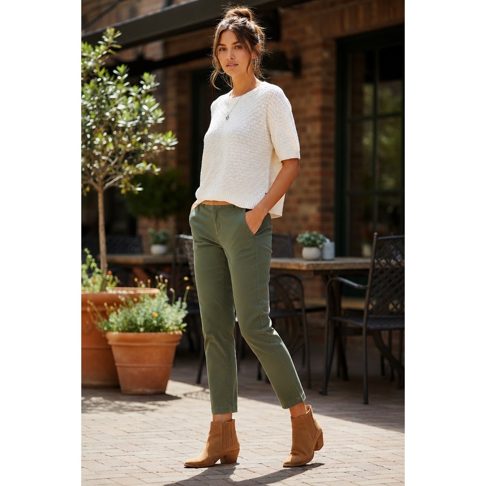 NWT NILI LOTAN Tel Aviv Pant Camo Green 98% Cotton Slim Pants Sz 8 USA Made $345